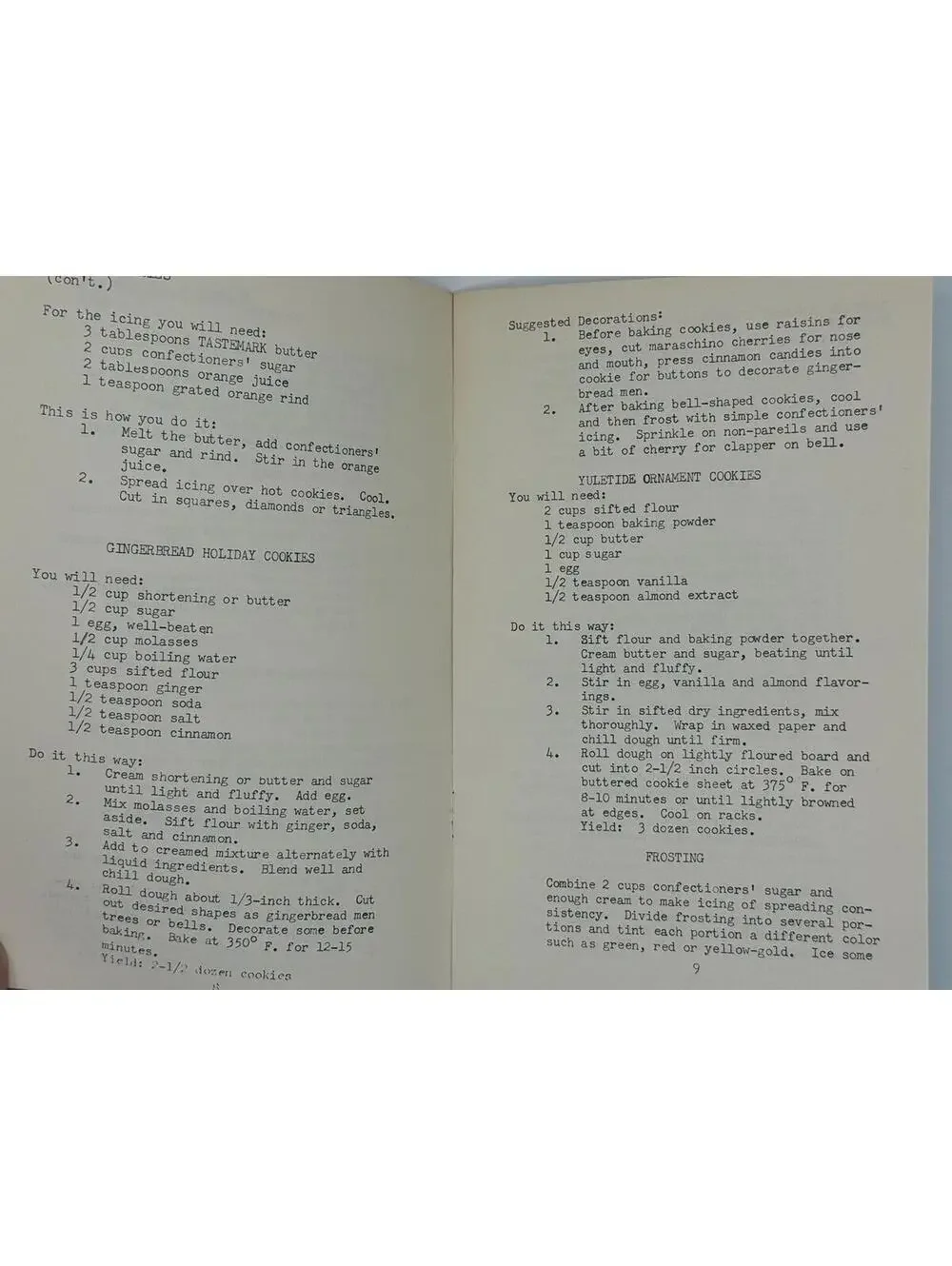Cookbook, Christmas Recipes, College of Cooking, Mary Elizabeth Cox, KTTS-TV